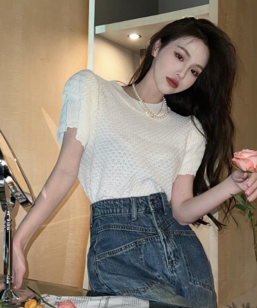 Achic(アシック)の「ワッフル半袖ニットトップス(ニット/セーター・レディース・ピンク/ホワイト/グレー/ブラック・M)」の21枚目の写真