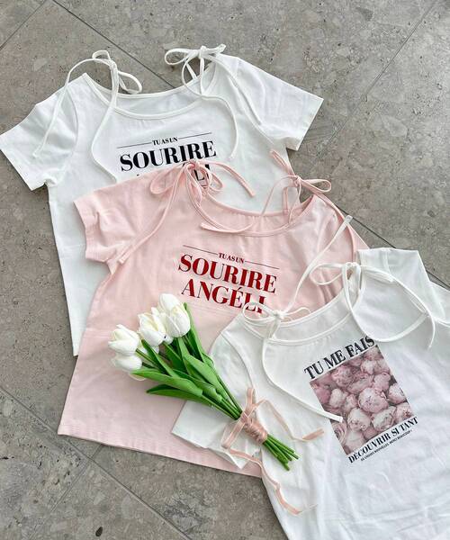 MAJESTIC LEGON（マジェスティックレゴン）の「ロマンティックメッセージリボンT（Tシャツ/カットソー・レディース・オフホワイト/ピンク/ホワイト系その他・MEDIUM）」の3枚目の写真