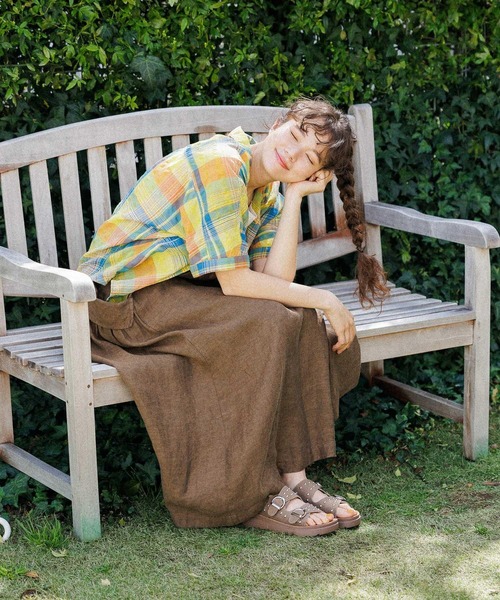 niko and...(ニコアンド)の「リネン混サッカーチェックシャツ(シャツ/ブラウス・レディース・ブルー/アイボリー/イエロー/ネイビー/ピンク・MEDIUM/LARGE)」の11枚目の写真