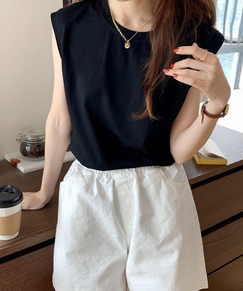H.TOKYO(エイチトウキョウ)の「ノースリーブカットソー(Tシャツ/カットソー・レディース・ホワイト/ダークブルー/イエロー/モカ/ブラック/ベージュ/アッシュブラウン・X-LARGE/LARGE/MEDIUM)」の1枚目の写真