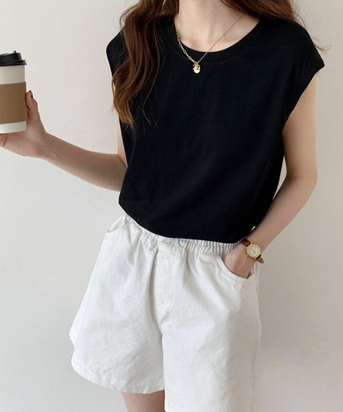 H.TOKYO(エイチトウキョウ)の「ノースリーブカットソー(Tシャツ/カットソー・レディース・ホワイト/ダークブルー/イエロー/モカ/ブラック/ベージュ/アッシュブラウン・X-LARGE/LARGE/MEDIUM)」の12枚目の写真