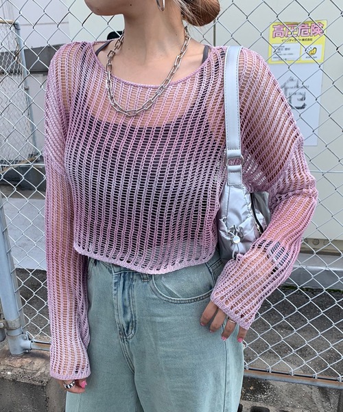 non-hedge（ノンヘッジ）の「透かし編みグラデーションニットトップス（ニット/セーター・レディース・ブラック/イエロー/モカ/ピンク・FREE）」の4枚目の写真