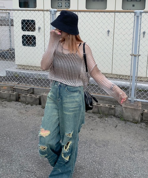 セール】透かし編みグラデーションニットトップス（ニット/セーター