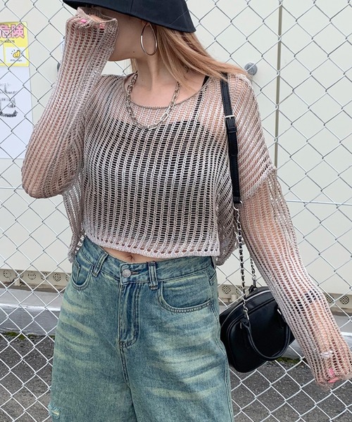 セール】透かし編みグラデーションニットトップス（ニット/セーター