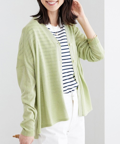 BELLUNA PLUS(ベルーナ)の「ボタン使いラメ入りカーディガン(カーディガン/ボレロ・レディース・グリーン/アイボリー/杢グレー/ブラック・LARGE/X-LARGE/MEDIUM)」の4枚目の写真