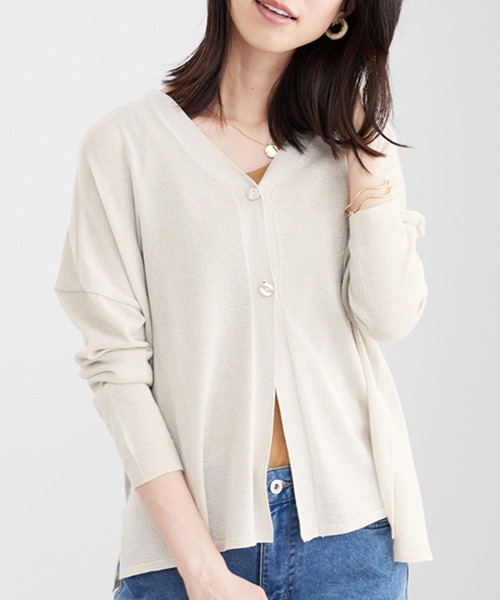 BELLUNA PLUS(ベルーナ)の「ボタン使いラメ入りカーディガン(カーディガン/ボレロ・レディース・グリーン/アイボリー/杢グレー/ブラック・LARGE/X-LARGE/MEDIUM)」の1枚目の写真