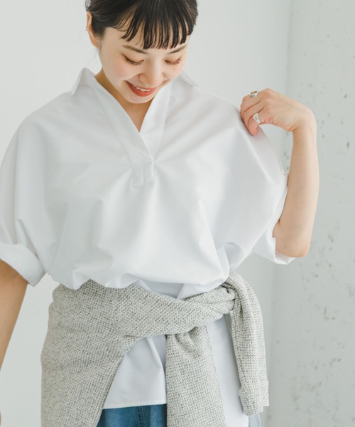 ITEMS URBANRESEARCH(アイテムズ アーバンリサーチ)の「スキッパーシャツ(シャツ/ブラウス・レディース・ネイビー/ストライプ/オフホワイト・FREE)」の1枚目の写真