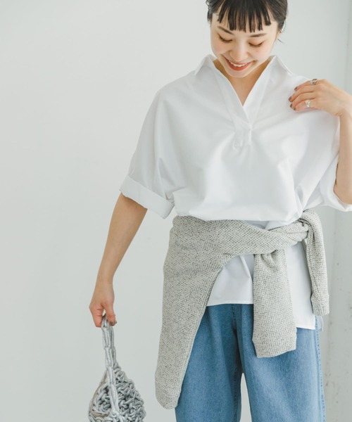 ITEMS URBANRESEARCH(アイテムズ アーバンリサーチ)の「スキッパーシャツ(シャツ/ブラウス・レディース・ネイビー/ストライプ/オフホワイト・FREE)」の4枚目の写真