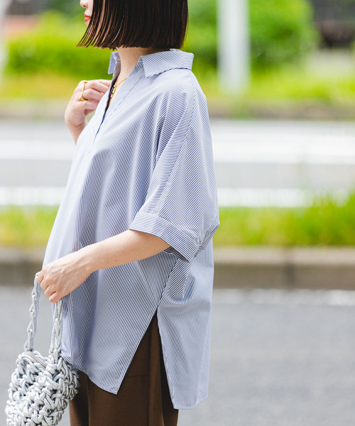 ITEMS URBANRESEARCH(アイテムズ アーバンリサーチ)の「スキッパーシャツ(シャツ/ブラウス・レディース・ネイビー/ストライプ/オフホワイト・FREE)」の10枚目の写真