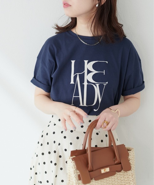 natural couture(ナチュラルクチュール)の「オーガニックコットンロゴT(Tシャツ/カットソー・レディース・ネイビー/オフホワイト/スミクロ/サックスブルー・FREE)」の4枚目の写真