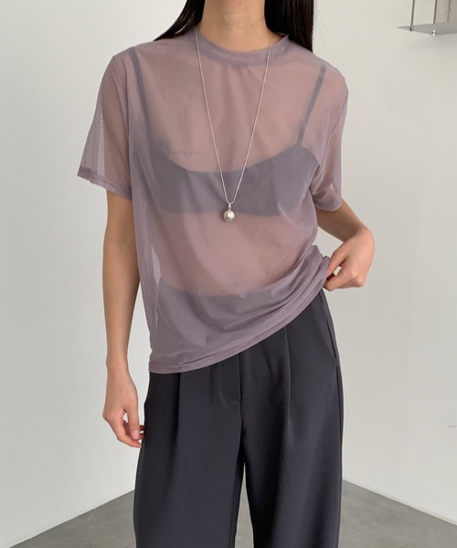 Didot.showroom（ディドット ショールーム）の「シアーメッシュT（Tシャツ/カットソー・レディース・ネイビー/ラベンダー/ブラウン・FREE）」の3枚目の写真