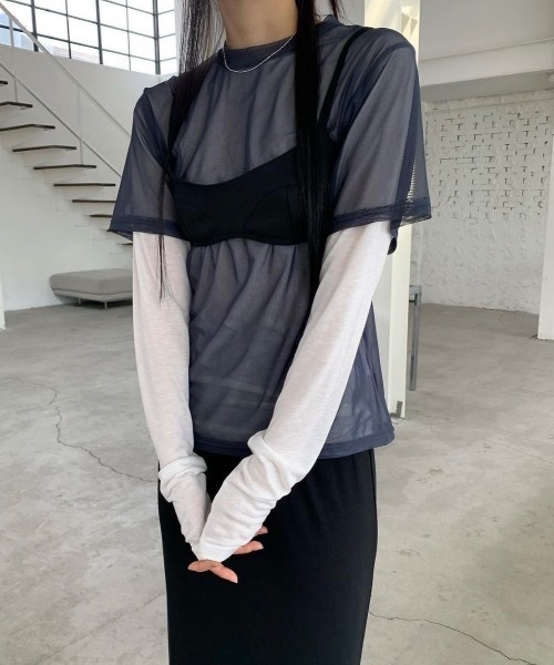 Didot.showroom（ディドット ショールーム）の「シアーメッシュT（Tシャツ/カットソー・レディース・ネイビー/ラベンダー/ブラウン・FREE）」の2枚目の写真