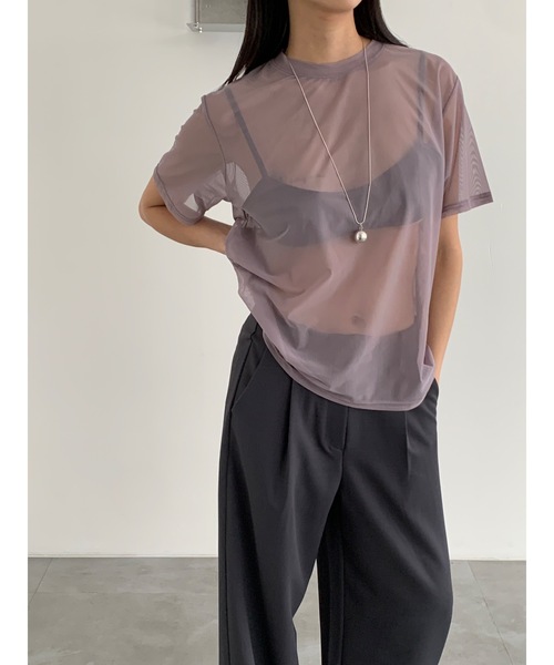 Didot.showroom（ディドット ショールーム）の「シアーメッシュT（Tシャツ/カットソー・レディース・ネイビー/ラベンダー/ブラウン・FREE）」の6枚目の写真