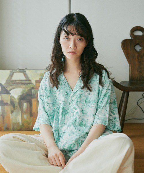 Camphor wood（カンファーウッド）の「watercolor h/s shirts / 水彩総柄オープンカラーシャツ（シャツ/ブラウス・メンズ・グリーン/ブルー・MEDIUM/LARGE）」の5枚目の写真