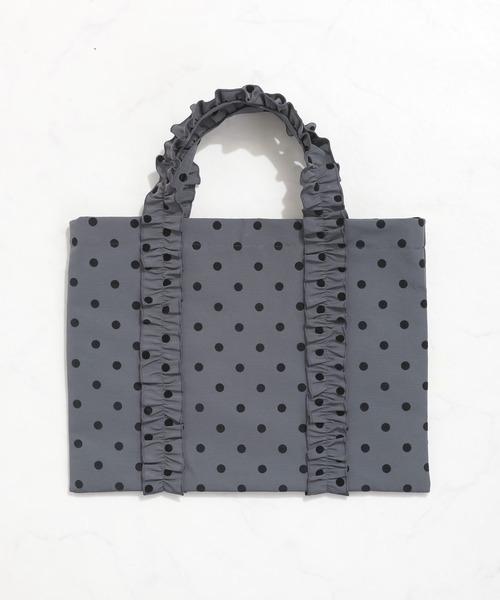 PICCIN PERLA（ピッチンペルラ）の「フロッキードットフリル付き手提げバッグ（トートバッグ・レディース・グレー/ベージュ/ネイビー・FREE）」の17枚目の写真