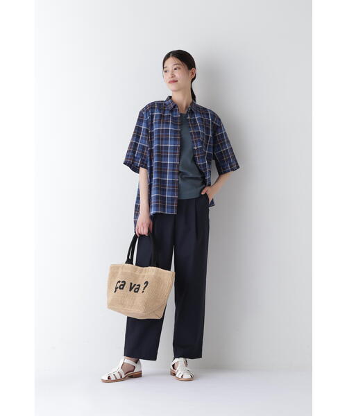 24ss　定価1.7万円　ヒューマンウーマン　綿麻半袖シャツ　ゆったり human woman（ヒューマンウーマン）の「◇綿麻半袖チェックシャツ
