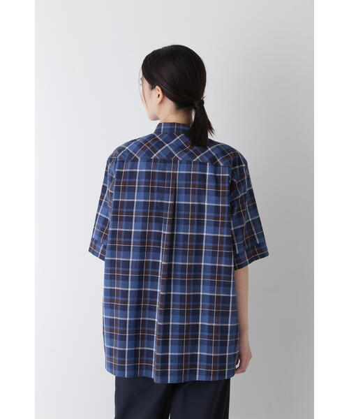 24ss　定価1.7万円　ヒューマンウーマン　綿麻半袖シャツ　ゆったり human woman（ヒューマンウーマン）の「◇綿麻半袖チェックシャツ