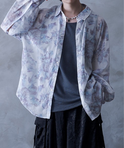 Ellno Loset【Aranコラボ】2WAYフラワー柄シアーシャツ ブラック Ellno Loset by Aran（エルノロゼットバイアラン）の「【Aran