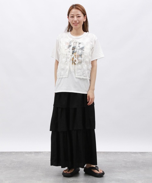 LAKOLE（ラコレ）の「スパンコールリボンベスト / 129261（ベスト・レディース・オフホワイト/ブラック・FREE）」の14枚目の写真