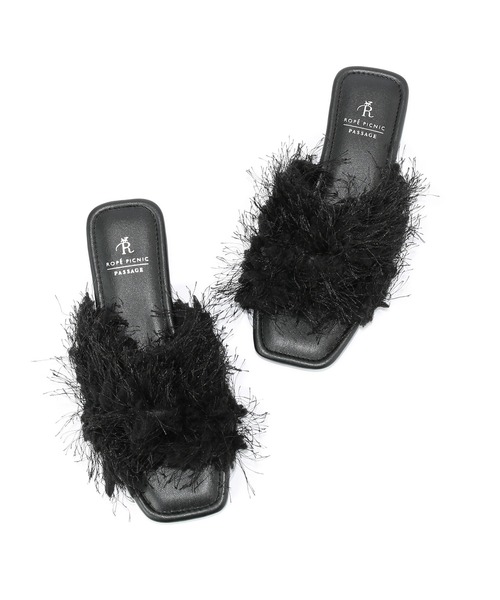 ROPE' PICNIC（ロペピクニック）の「フリンジファーフラットサンダル（サンダル・レディース・ベージュ系その他/ブラック・23.5cm/24.5cm）」の6枚目の写真