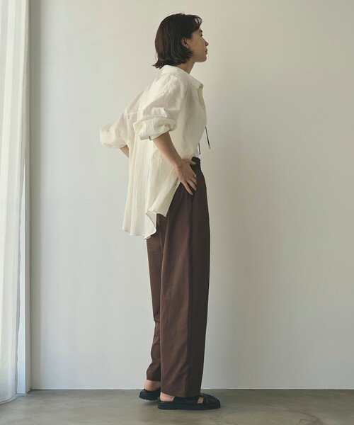 coen（コーエン）の「ハイツイストコットンシアーシャツ（シャツ/ブラウス・レディース・ナチュラル/ブラウン/ブラック・M/L）」の20枚目の写真