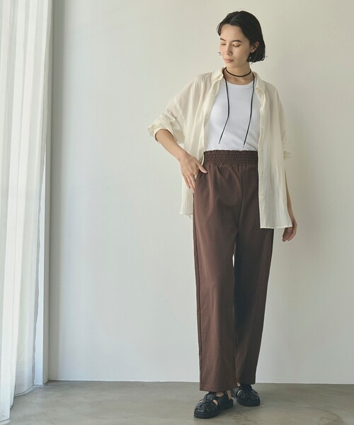 coen（コーエン）の「ハイツイストコットンシアーシャツ（シャツ/ブラウス・レディース・ナチュラル/ブラウン/ブラック・M/L）」の18枚目の写真