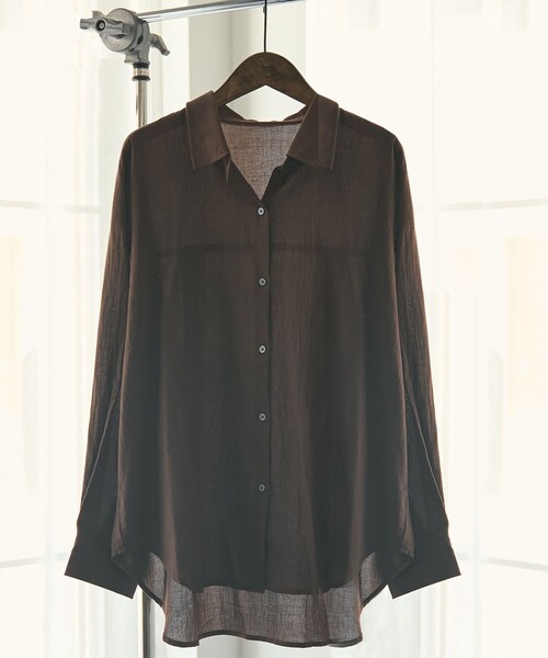 coen（コーエン）の「ハイツイストコットンシアーシャツ（シャツ/ブラウス・レディース・ナチュラル/ブラウン/ブラック・M/L）」の17枚目の写真