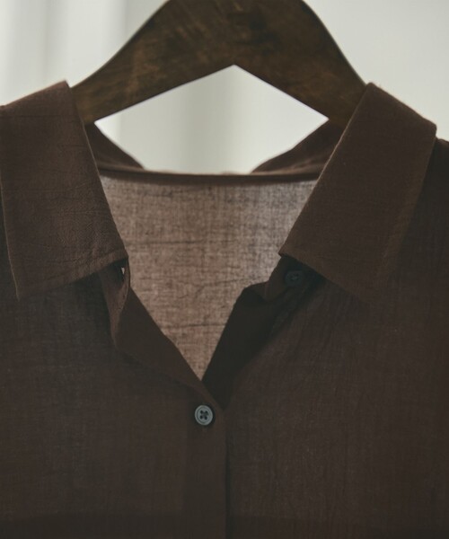 coen（コーエン）の「ハイツイストコットンシアーシャツ（シャツ/ブラウス・レディース・ナチュラル/ブラウン/ブラック・M/L）」の16枚目の写真