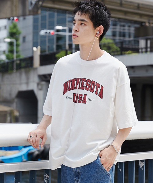 WEGO（ウィゴー）の「WEGO/カレッジロゴプリントT（Tシャツ/カットソー・メンズ・ホワイト/ダークグリーン/ネイビー・SMALL/MEDIUM/LARGE）」の7枚目の写真