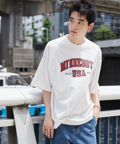 WEGO（ウィゴー）の「WEGO/カレッジロゴプリントT（Tシャツ/カットソー・メンズ・ホワイト/ダークグリーン/ネイビー・SMALL/MEDIUM/LARGE）」の8枚目の写真