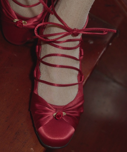 【即購入OK】idem イデム レースアップローズバレエシューズ lace up rose ballet shoes / バラモチーフバレエシューズ