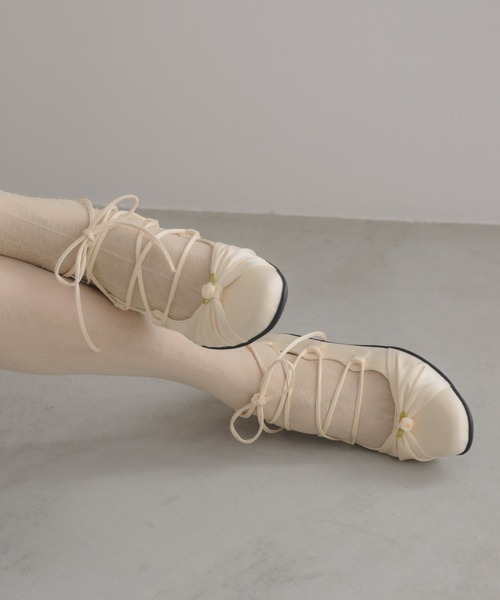 セール】lace up rose ballet shoes / バラモチーフバレエ