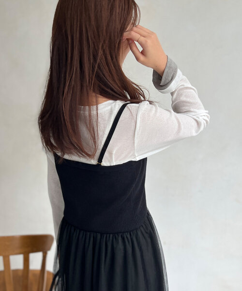 Chez toi(シェトワ)の「袖口レイヤードセミシアーロンT(Tシャツ/カットソー・レディース・ブラック/ピンク/オフホワイト・FREE)」の11枚目の写真