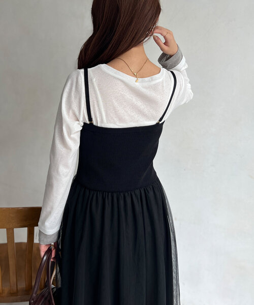 Chez toi(シェトワ)の「袖口レイヤードセミシアーロンT(Tシャツ/カットソー・レディース・ブラック/ピンク/オフホワイト・FREE)」の12枚目の写真