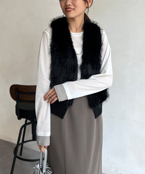 Chez toi(シェトワ)の「袖口レイヤードセミシアーロンT(Tシャツ/カットソー・レディース・ブラック/ピンク/オフホワイト・FREE)」の14枚目の写真