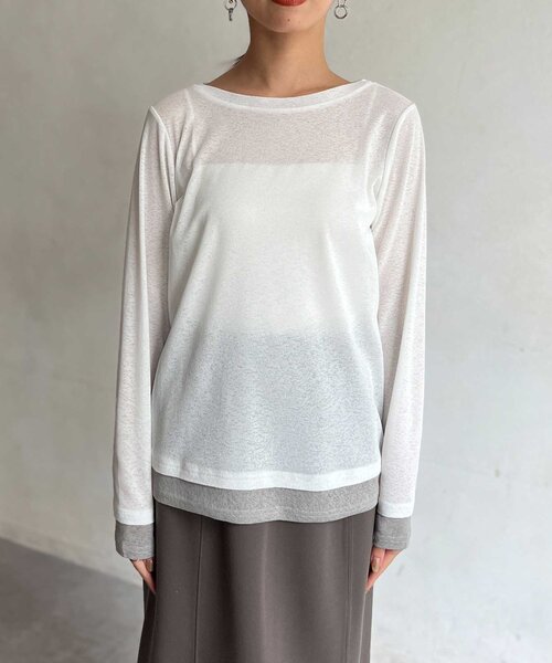 Chez toi(シェトワ)の「袖口レイヤードセミシアーロンT(Tシャツ/カットソー・レディース・ブラック/ピンク/オフホワイト・FREE)」の18枚目の写真