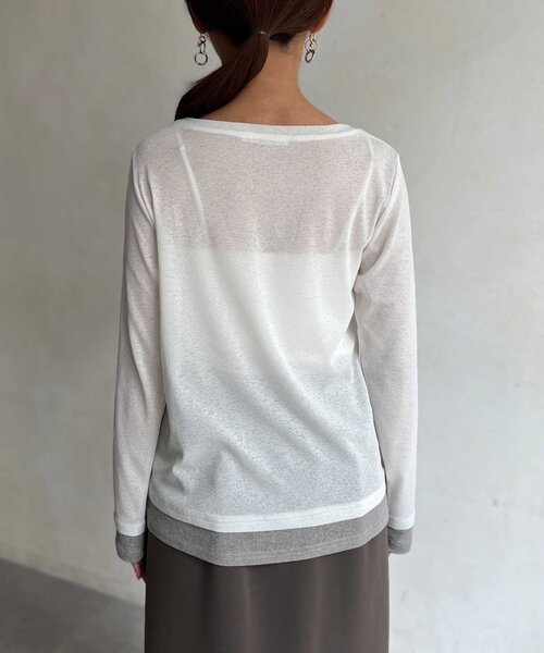 Chez toi(シェトワ)の「袖口レイヤードセミシアーロンT(Tシャツ/カットソー・レディース・ブラック/ピンク/オフホワイト・FREE)」の19枚目の写真