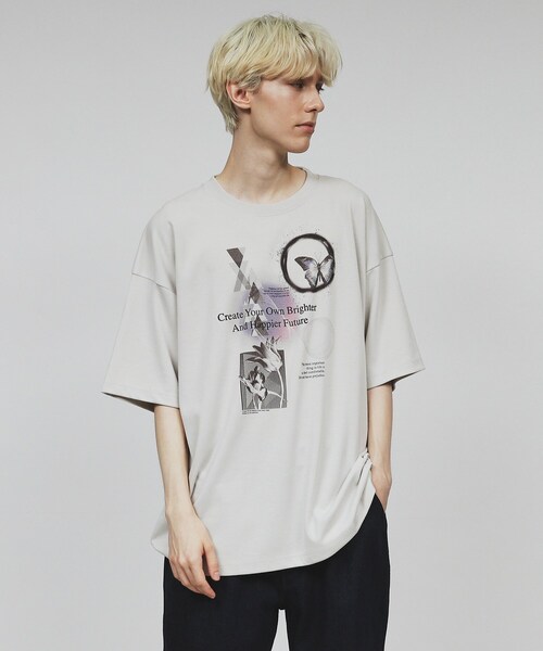 tk.TAKEO KIKUCHI(ティーケータケオキクチ)の「◆コラージュTシャツ(Tシャツ/カットソー・メンズ・グレー/ブラック/ホワイト・03/02/04)」の2枚目の写真