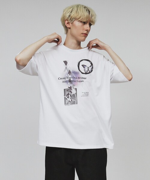 tk.TAKEO KIKUCHI(ティーケータケオキクチ)の「◆コラージュTシャツ(Tシャツ/カットソー・メンズ・グレー/ブラック/ホワイト・03/02/04)」の1枚目の写真