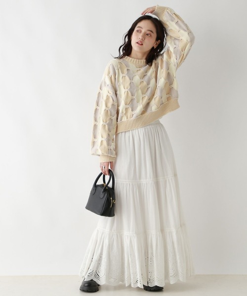 RAGEBLUE（レイジブルー）の「ボリュームスリーブ/配色ショートモールニット（ニット/セーター・レディース・ブルー系/オフホワイト/グレー系/オレンジ系・FREE）」の13枚目の写真