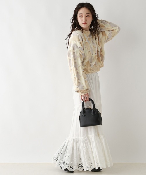 RAGEBLUE（レイジブルー）の「ボリュームスリーブ/配色ショートモールニット（ニット/セーター・レディース・ブルー系/オフホワイト/グレー系/オレンジ系・FREE）」の12枚目の写真