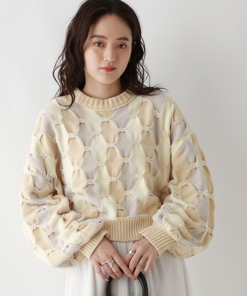 RAGEBLUE（レイジブルー）の「ボリュームスリーブ/配色ショートモールニット（ニット/セーター・レディース・ブルー系/オフホワイト/グレー系/オレンジ系・FREE）」の11枚目の写真