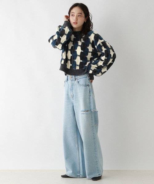 RAGEBLUE（レイジブルー）の「ボリュームスリーブ/配色ショートモールニット（ニット/セーター・レディース・ブルー系/オフホワイト/グレー系/オレンジ系・FREE）」の6枚目の写真