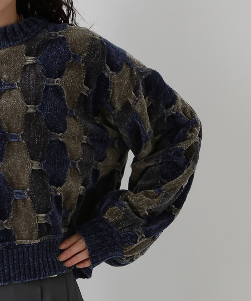 RAGEBLUE（レイジブルー）の「ボリュームスリーブ/配色ショートモールニット（ニット/セーター・レディース・ブルー系/オフホワイト/グレー系/オレンジ系・FREE）」の21枚目の写真