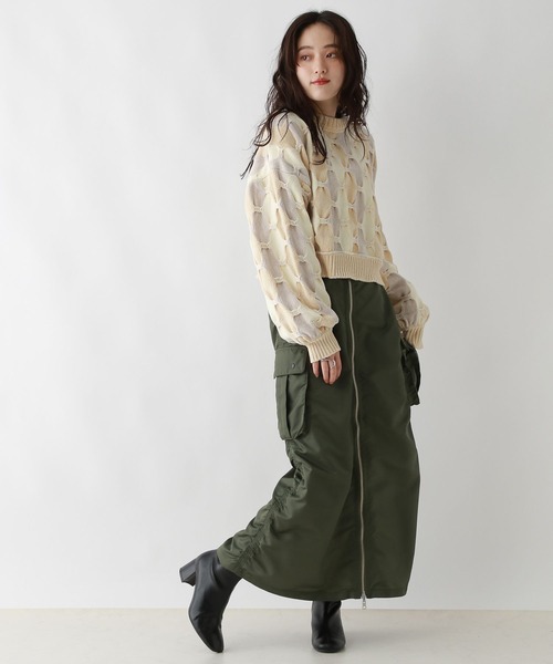 RAGEBLUE（レイジブルー）の「ボリュームスリーブ/配色ショートモールニット（ニット/セーター・レディース・ブルー系/オフホワイト/グレー系/オレンジ系・FREE）」の14枚目の写真