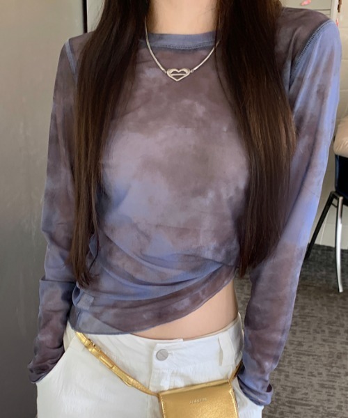 Vipoa(ヴィポア)の「タイダイ柄シアートップス(Tシャツ/カットソー・レディース・イエロー/パープル・FREE)」の2枚目の写真
