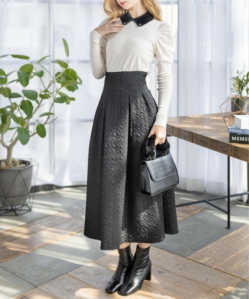 clear（クリア）の「【低身長用サイズ有】ブークレフレアスカート [大人 フェミニン 華やか 着心地抜群]≪再入荷≫（スカート・レディース・ブラック/ブルーグレー/アイボリー・F/XS）」の13枚目の写真