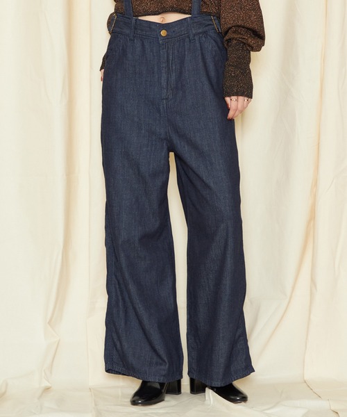 セール】Lee/リー ワイドデニムパンツ サスペンダー付き マルチWAY