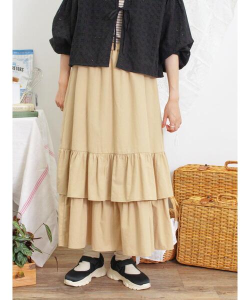 Samansa Mos2（サマンサ モスモス）の「柄アソート裾重ねスカート（スカート・レディース・オレンジ/ブルー/レッド/ブラック/ベージュ・F）」の3枚目の写真