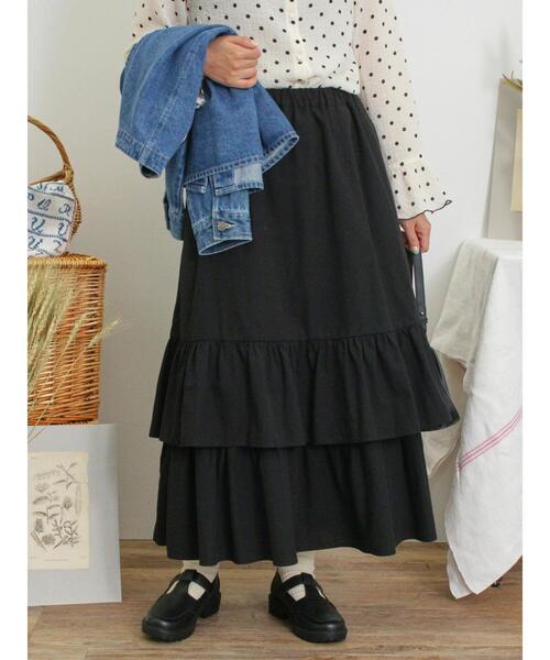 Samansa Mos2（サマンサ モスモス）の「柄アソート裾重ねスカート（スカート・レディース・オレンジ/ブルー/レッド/ブラック/ベージュ・F）」の2枚目の写真